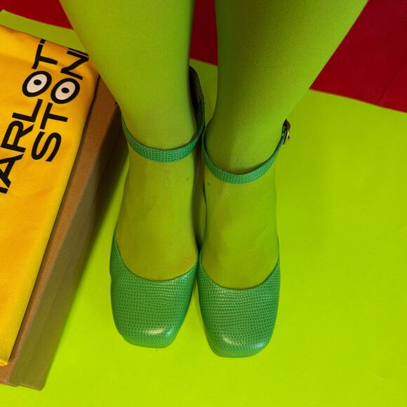 Charlotte Stone Retro Green Unique Leather Pumps, New With Tags - Picture 5 of 12